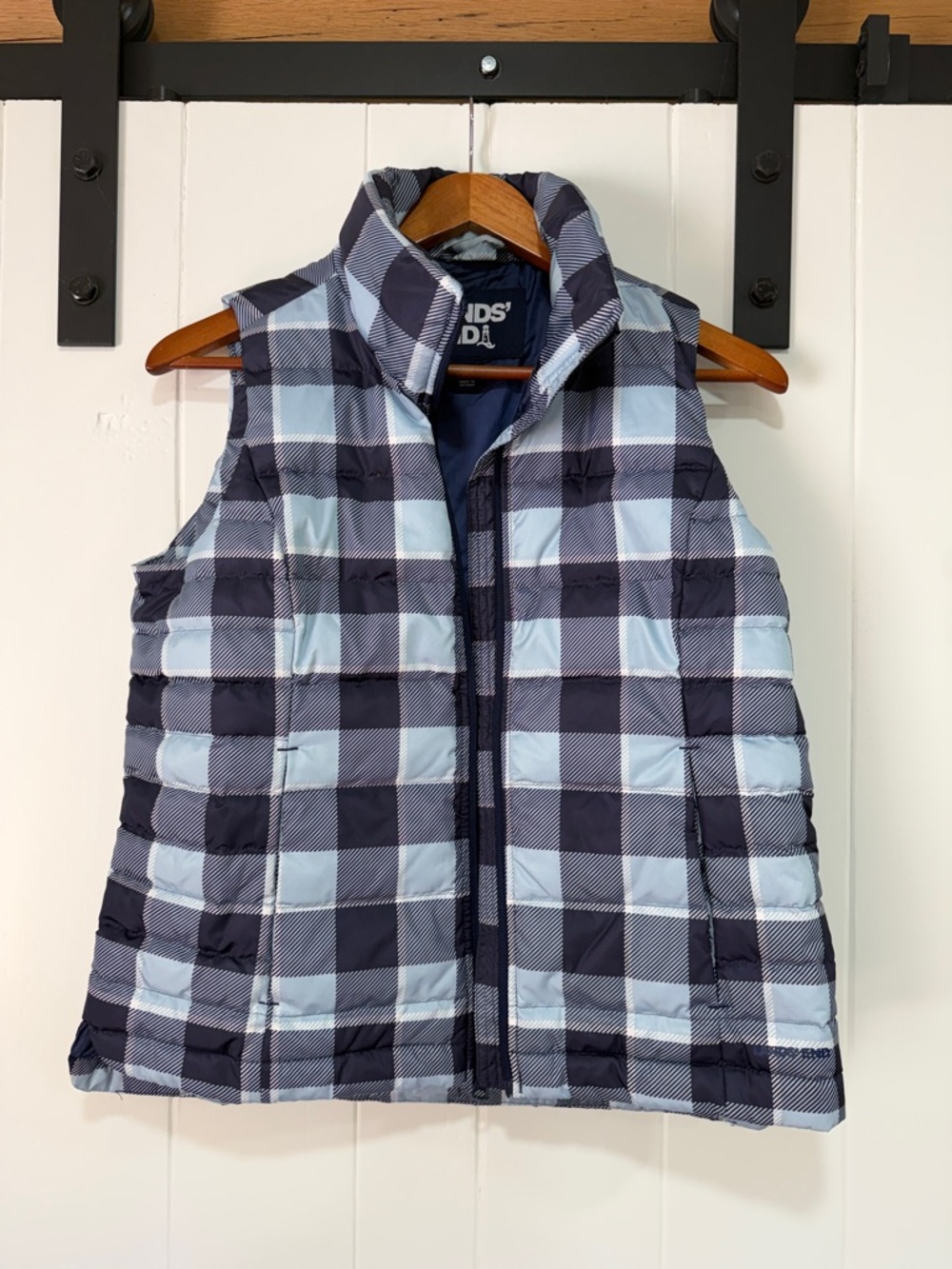 Lands' End Navy Quilted Jacket with Light Blue Trim
